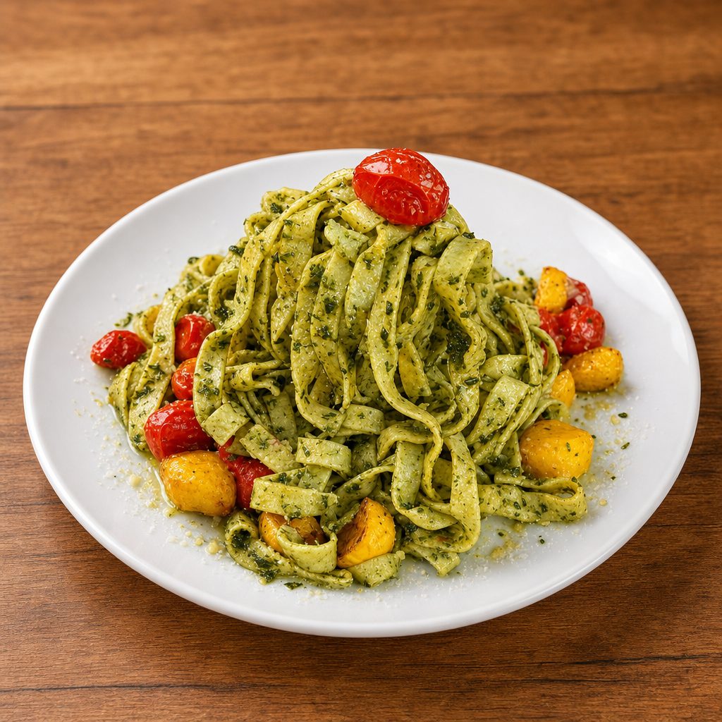 Veggie pesto pasta.